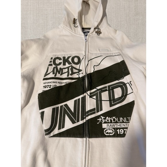 Ecko Unltd Other - Ecko Unltd Vintage Full Zip Hoodie Sweatshirt Mens Large Ivory Streetwear
